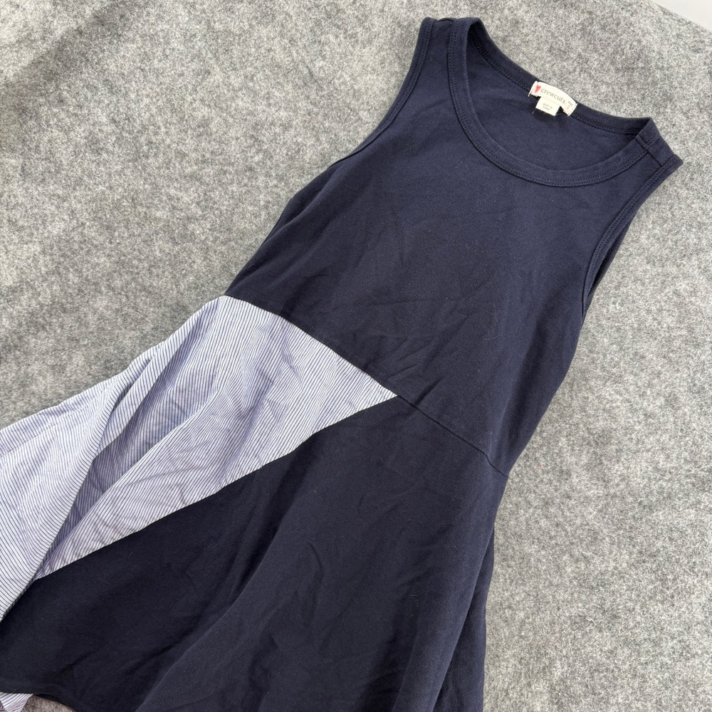 Crewcuts Dress Kids Size 7 Navy Blue Striped Mixed Media Handkerchief Hem Pocket
